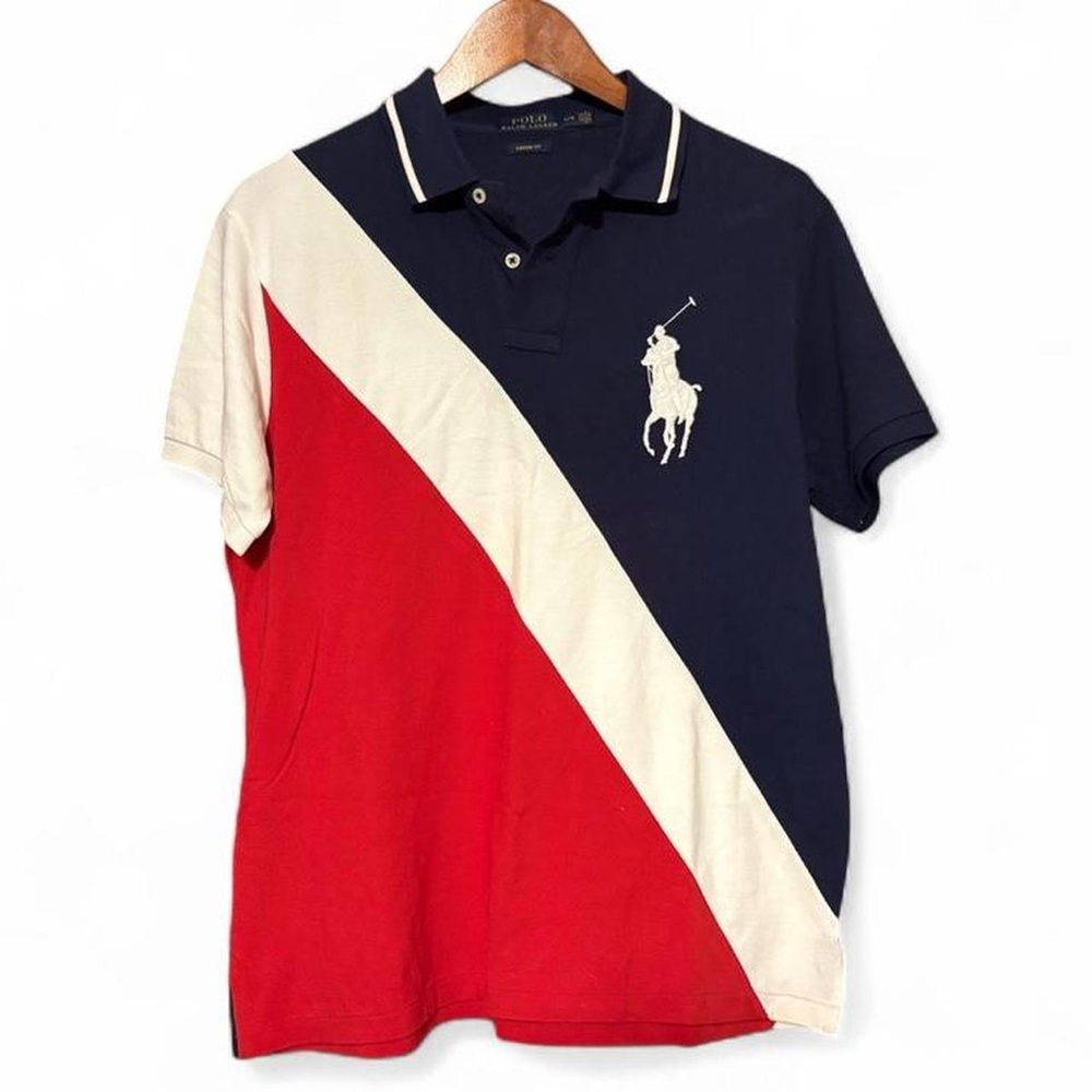 Polo Ralph Lauren Big Pony Striped Polo Shirt Red White Blue Sz L Classic Old $$